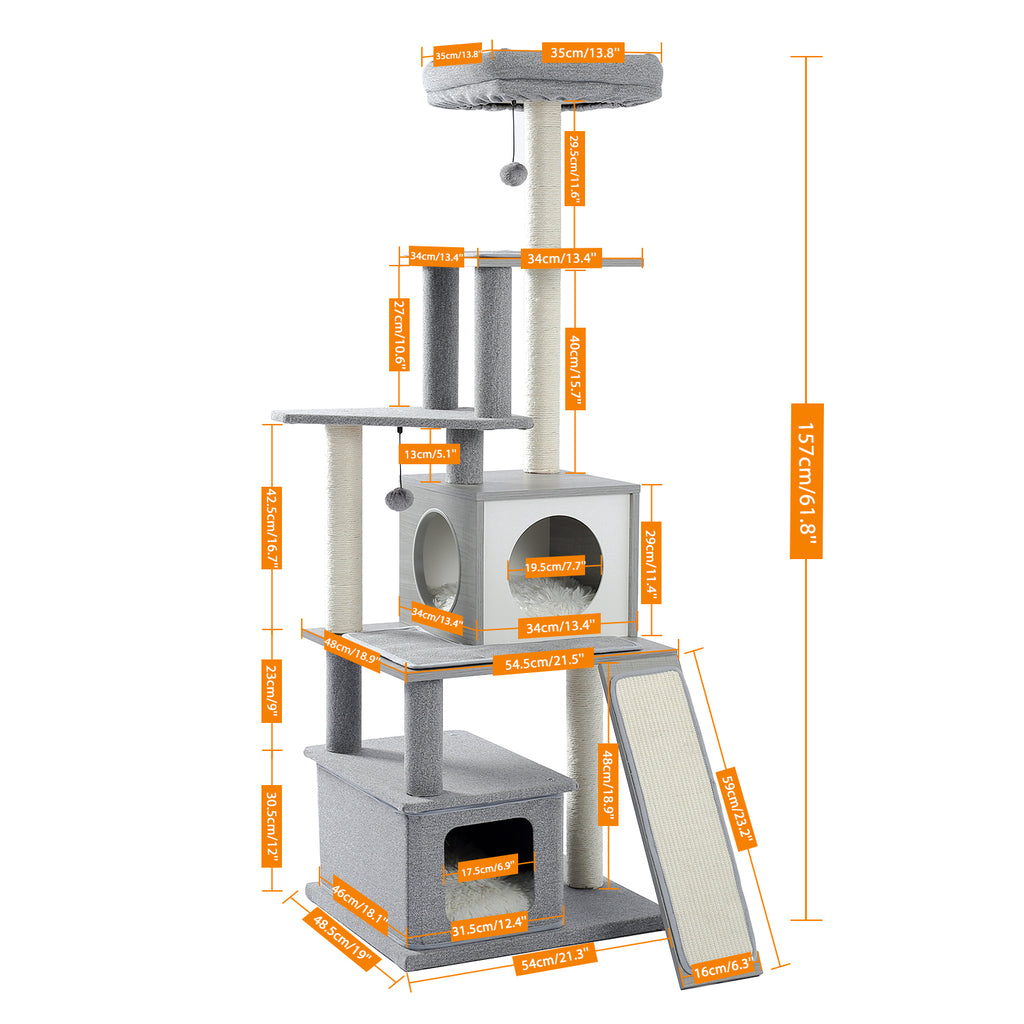 Grey Wood Cat Tree with Sisal Scratching Post E33581