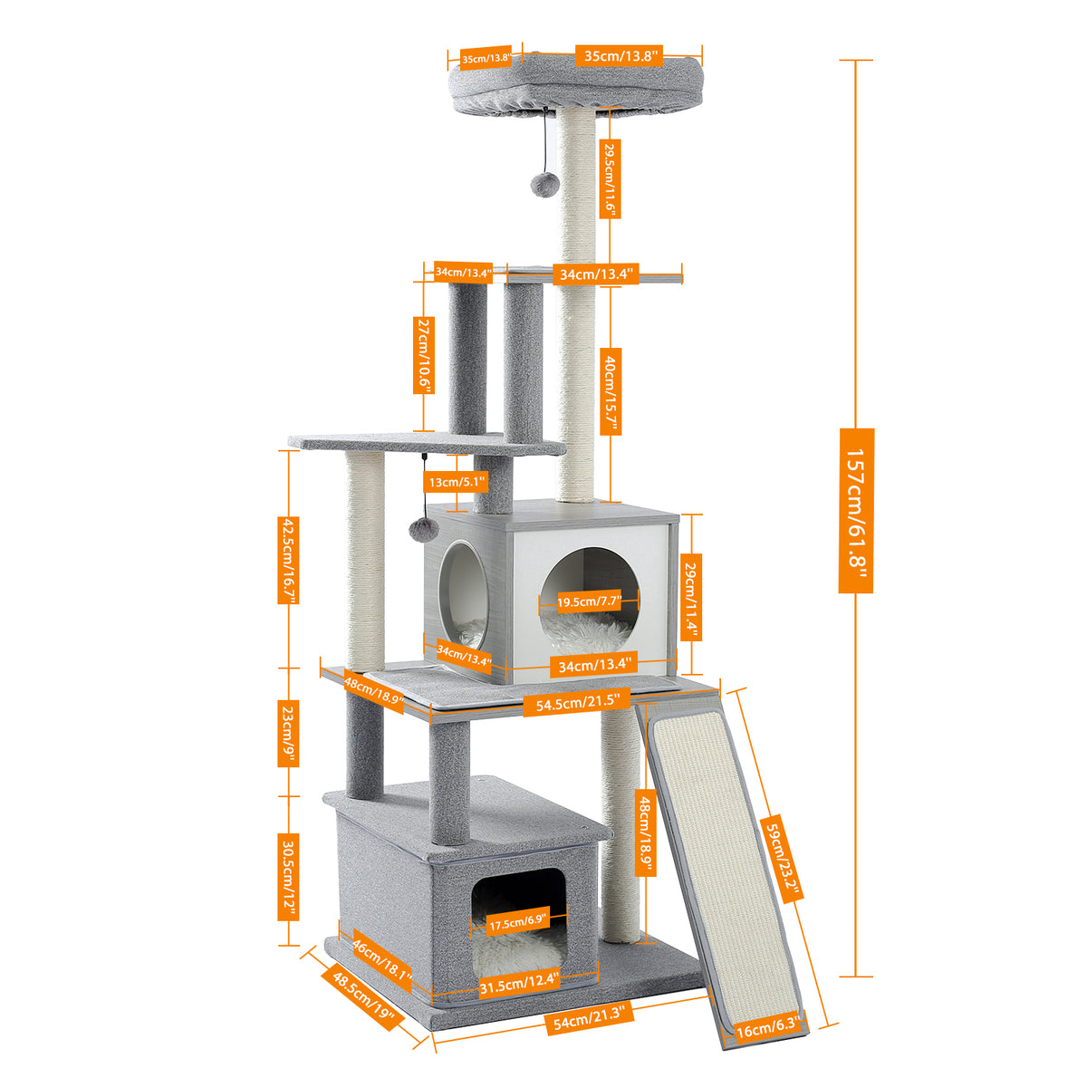 Grey Wood Cat Tree with Sisal Scratching Post E33581