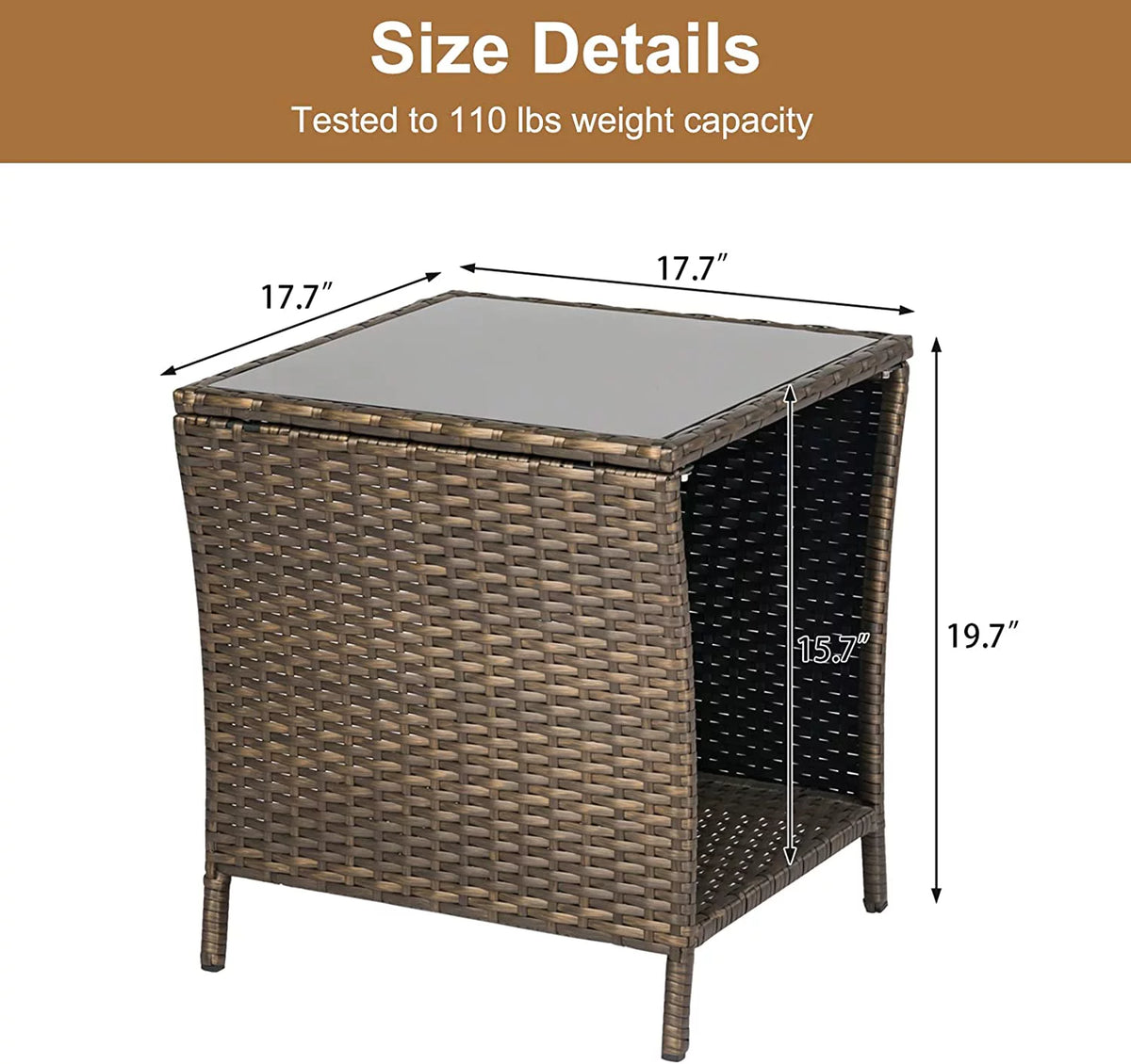 Brown Wicker Rattan Side Table with Storage L299827