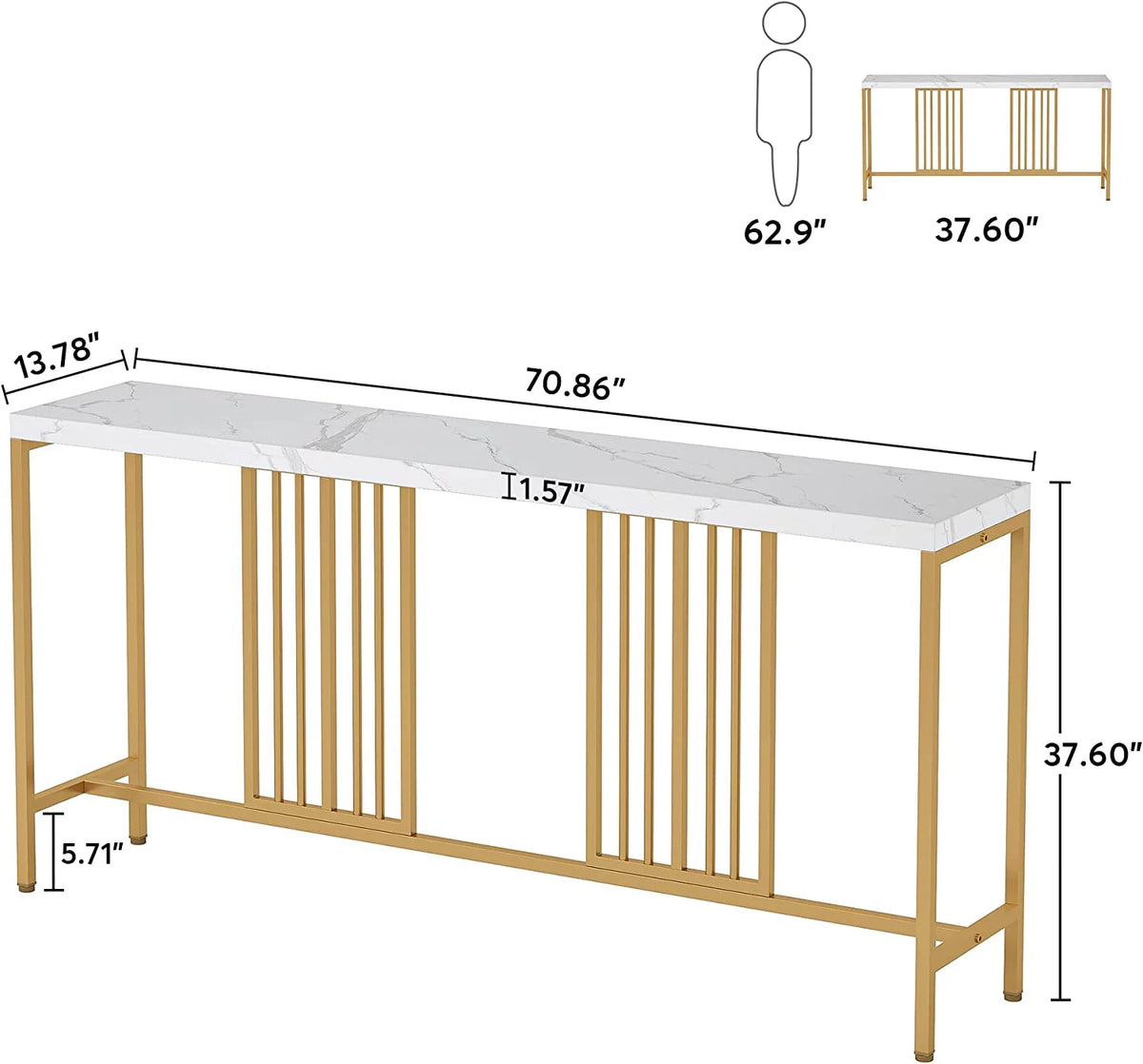 70.9 Inch Extra Long White and Gold Console Table C112445