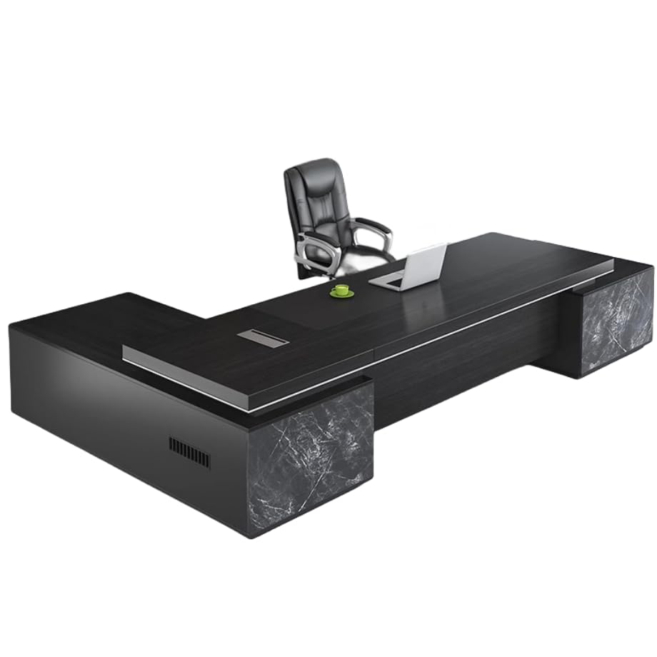 Black L-Shaped Executive Desk with Drawers 79" L x 63" W x 29.5" H Right Hand Return J14720