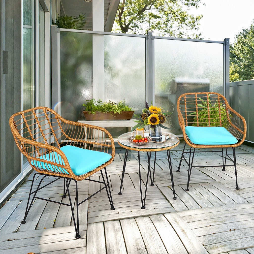 3 Pc Cushioned Patio Rattan Bistro Set R894