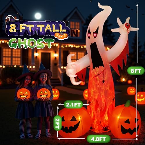 8FT Halloween Inflatables Ghost with Built-in LED Lights Y689