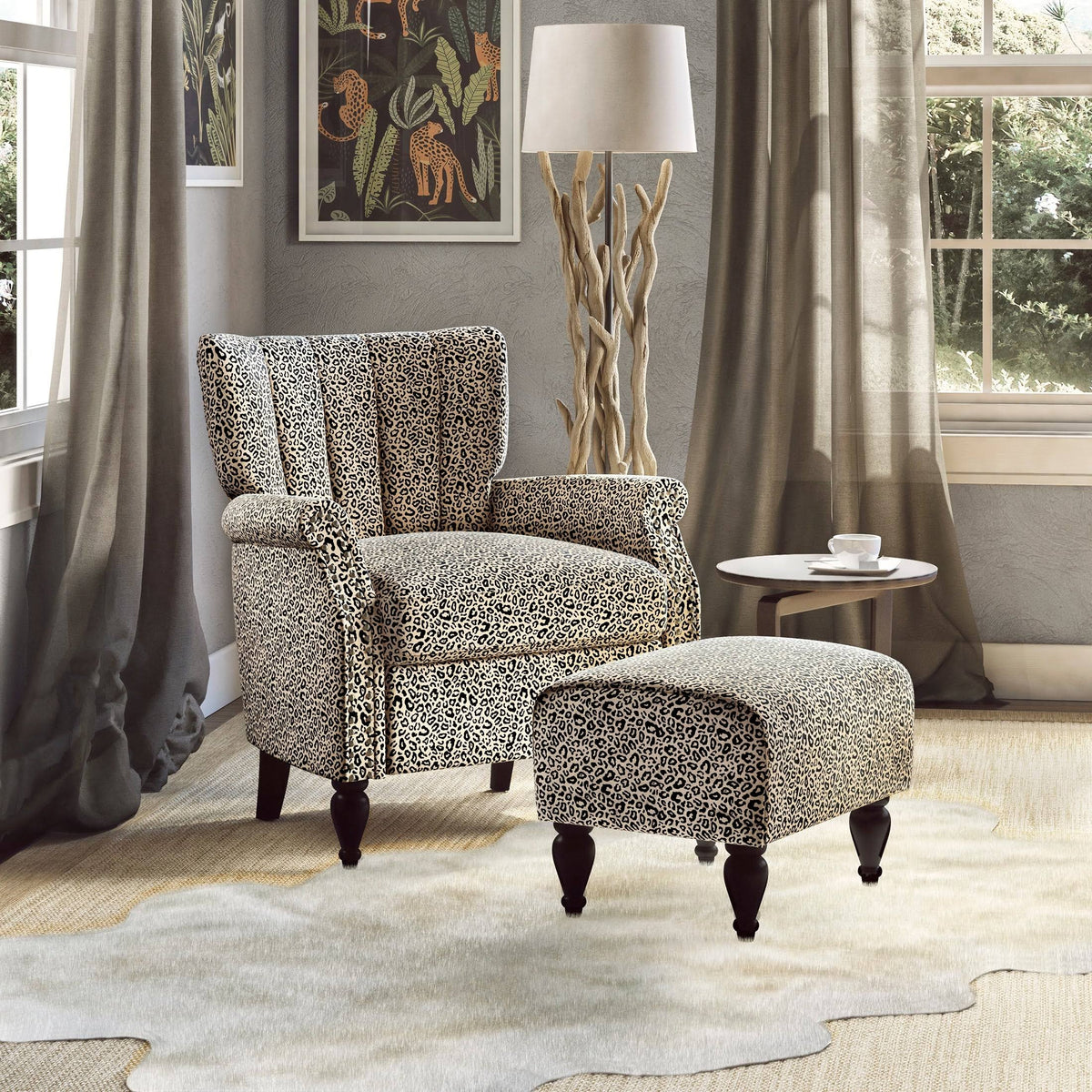 Botanical Velvet Arm Chair and Ottoman J1128