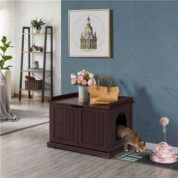 Cat Litter Box Enclosure Wooden Side Table Q388232