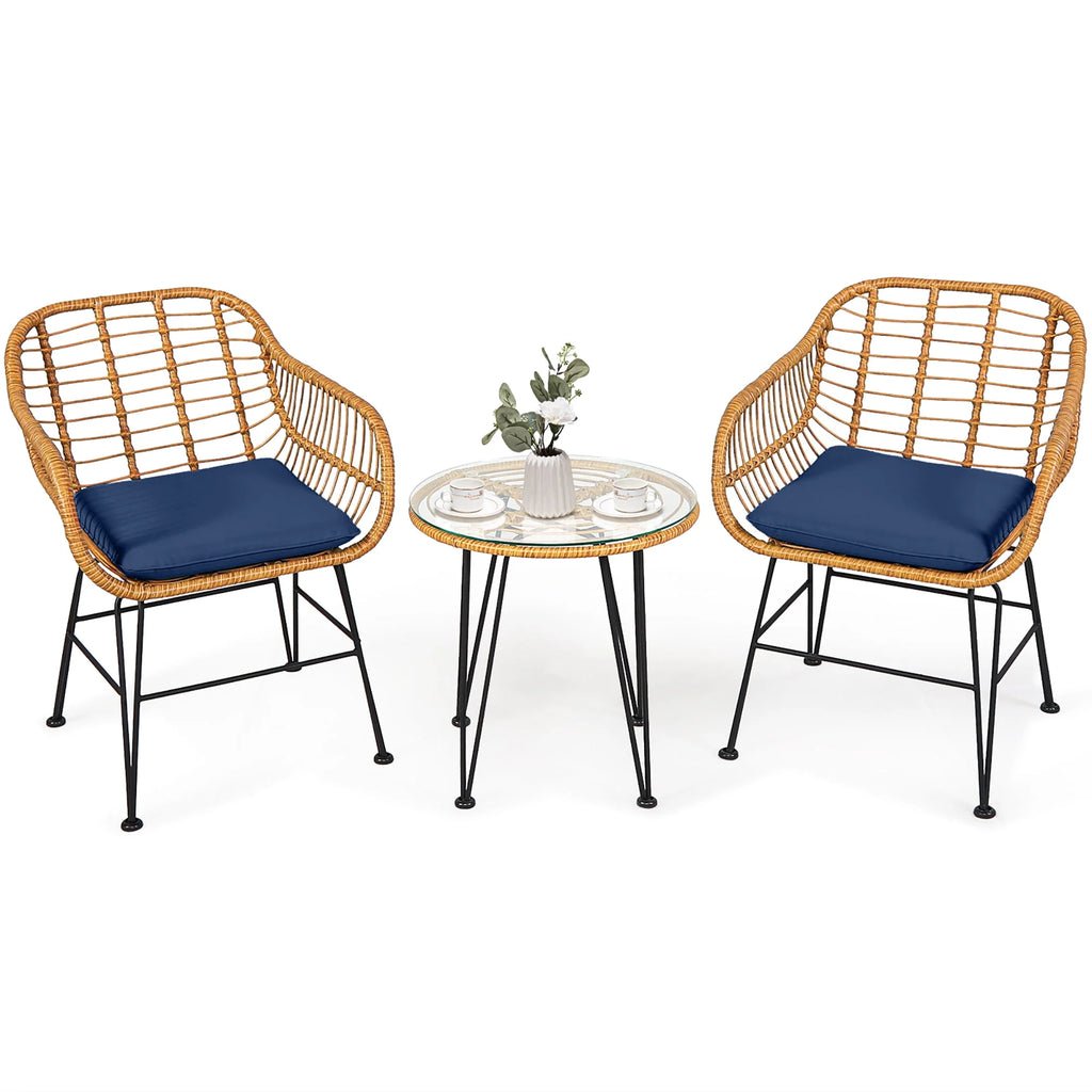 3 Pc Cushioned Patio Rattan Bistro Set R894
