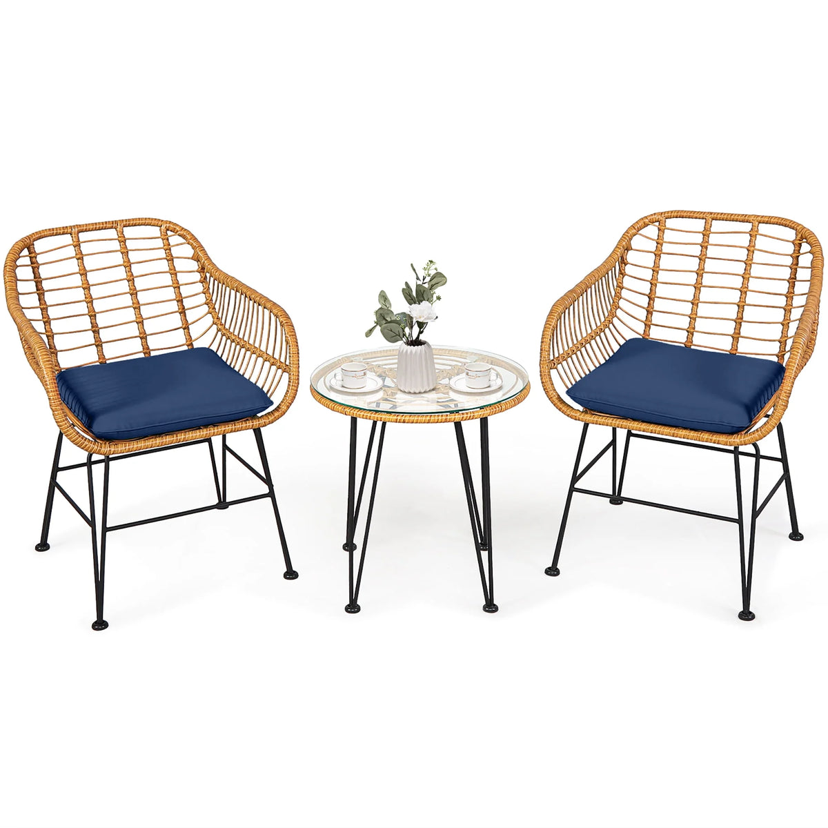 3 Pc Cushioned Patio Rattan Bistro Set R894