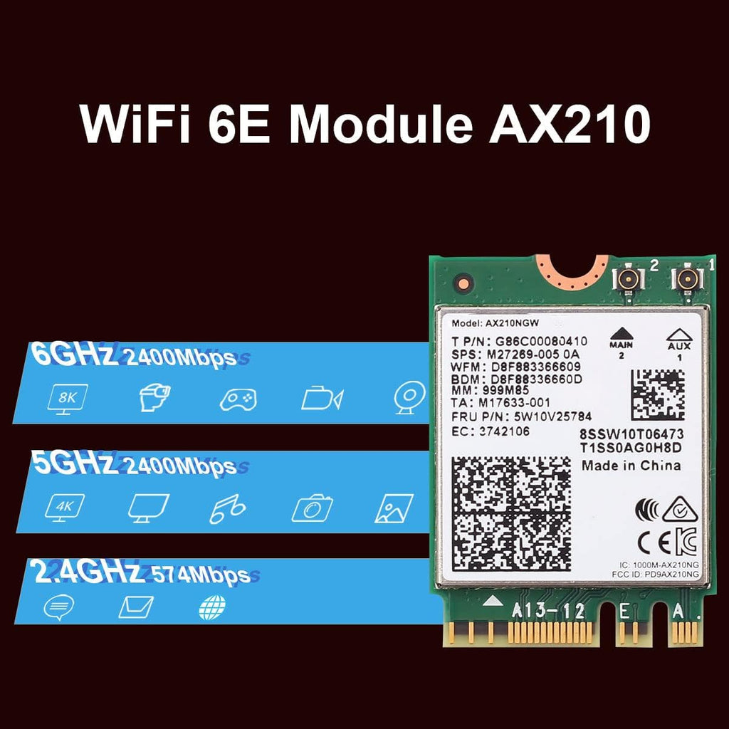 WiFi 6E Desktop Kit, AX210, 2230, 2x2 AX+BT 5.2, Tri-Band, RF Cable, 5dBi Antennas and Brackets Pack of 2 U899720