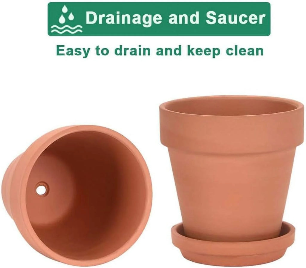 4 Pack 6 Inch Brown Terra Cotta Clay Plant Pot with Saucer Q789
