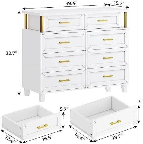 White 8 Drawer Led Dresser R46058
