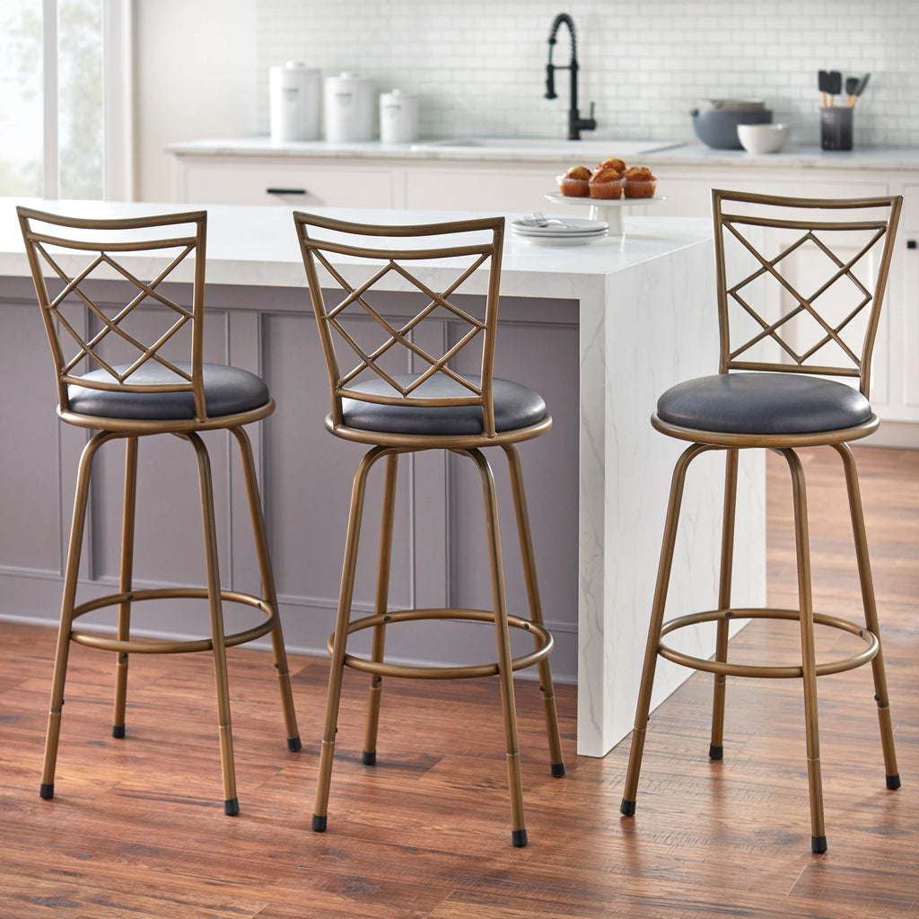 Adjustable Height Swivel Stools Set of 3 Brown Microfiber S1537