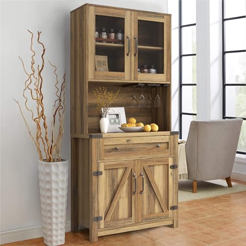 72 inch Tall Kitchen Pantry Cabinet Storage Hutch with Countertop and Doors B176073
