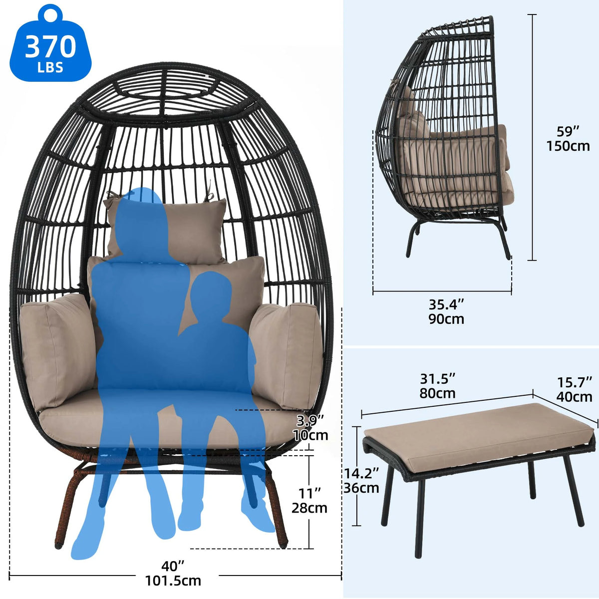 Wicker Egg Chair with Ottoman, Stand, Cushions K79232