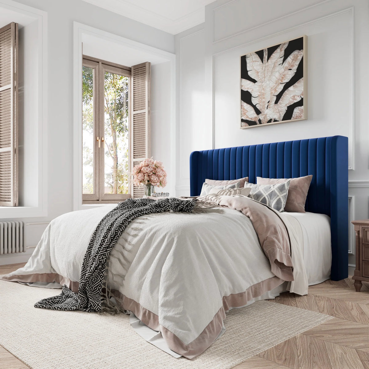 Queen Size Off-White Velvet Upholstered Bed Frame I5368