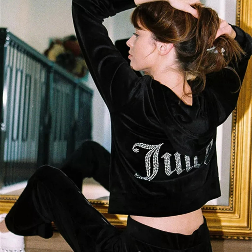 Velour 2-Piece Hoodie Tracksuit Set E2381