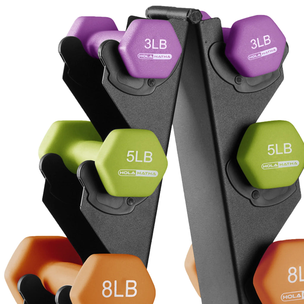 3, 5, 8, 10, & 12 lb Neoprene Hexagon Dumbbell Weight Set with Stand H265