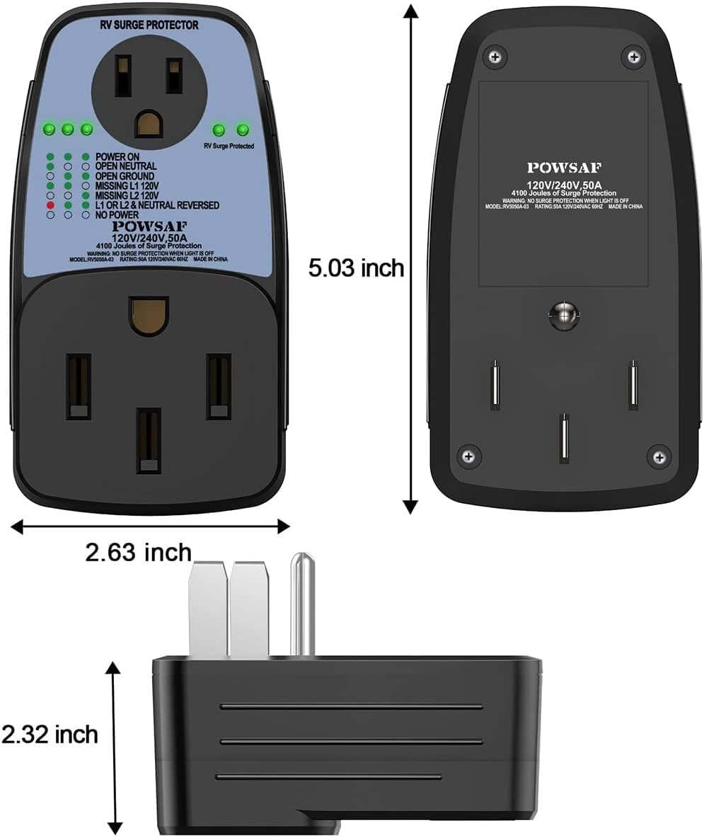 4100 Joules RV Surge Protector with 50 Amp Male to 50 Amp Female and 15 Amp Female S2161