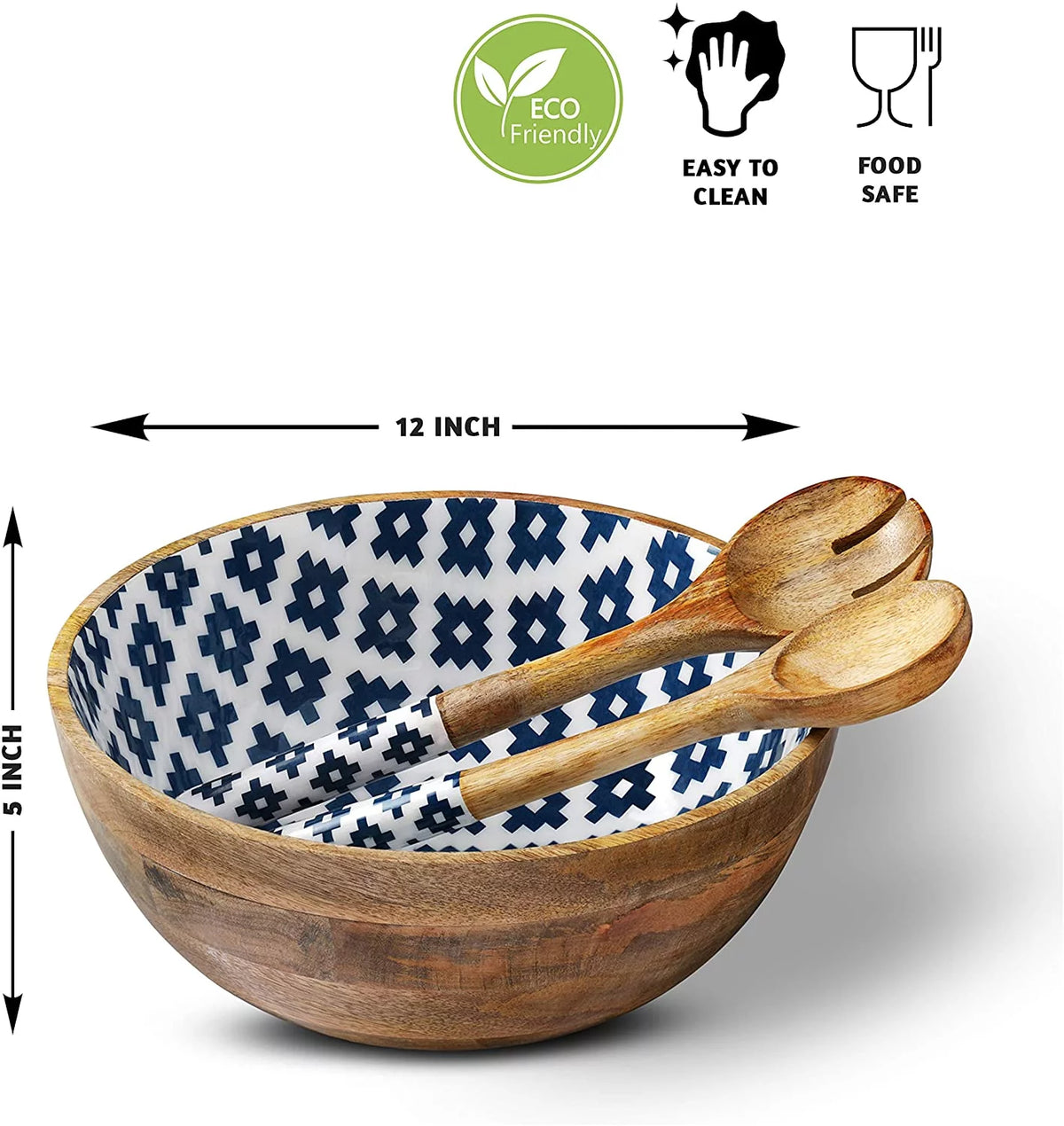 Mango Wood Salad Bowl with Serving Tongs Q9367