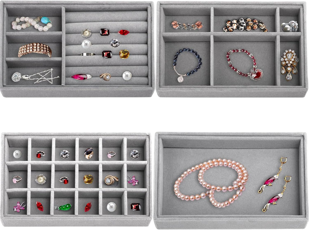 4 Pcs Velvet Jewelry Organizer Trays W8332