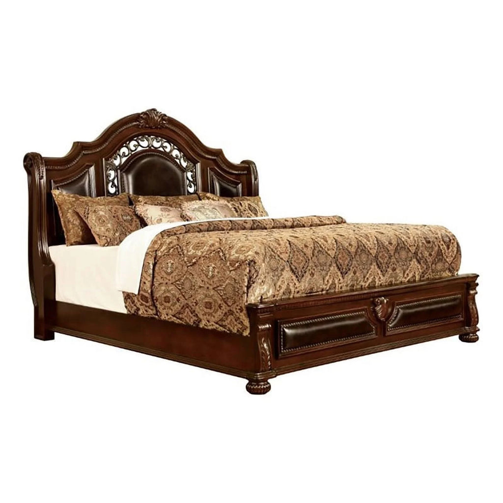Solid Wood Panel King Bed with Faux Leather T481