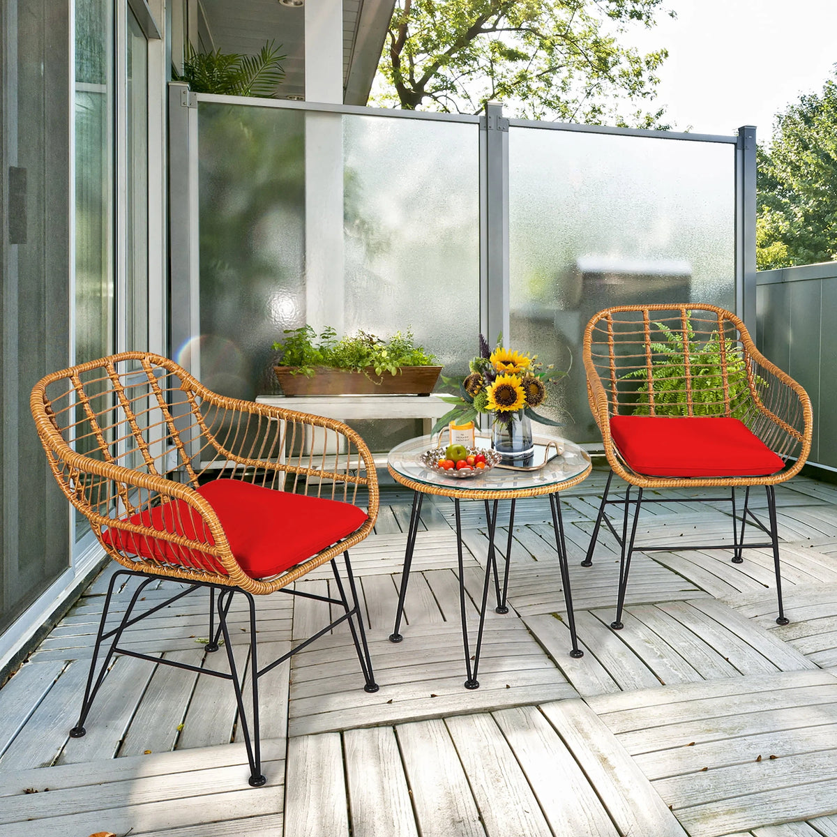 3 Pc Cushioned Patio Rattan Bistro Set R894