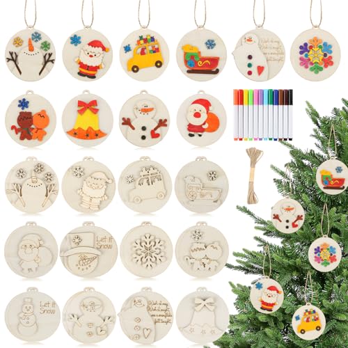 24 Pcs DIY Wooden Christmas Ornaments Painting Kit J33150