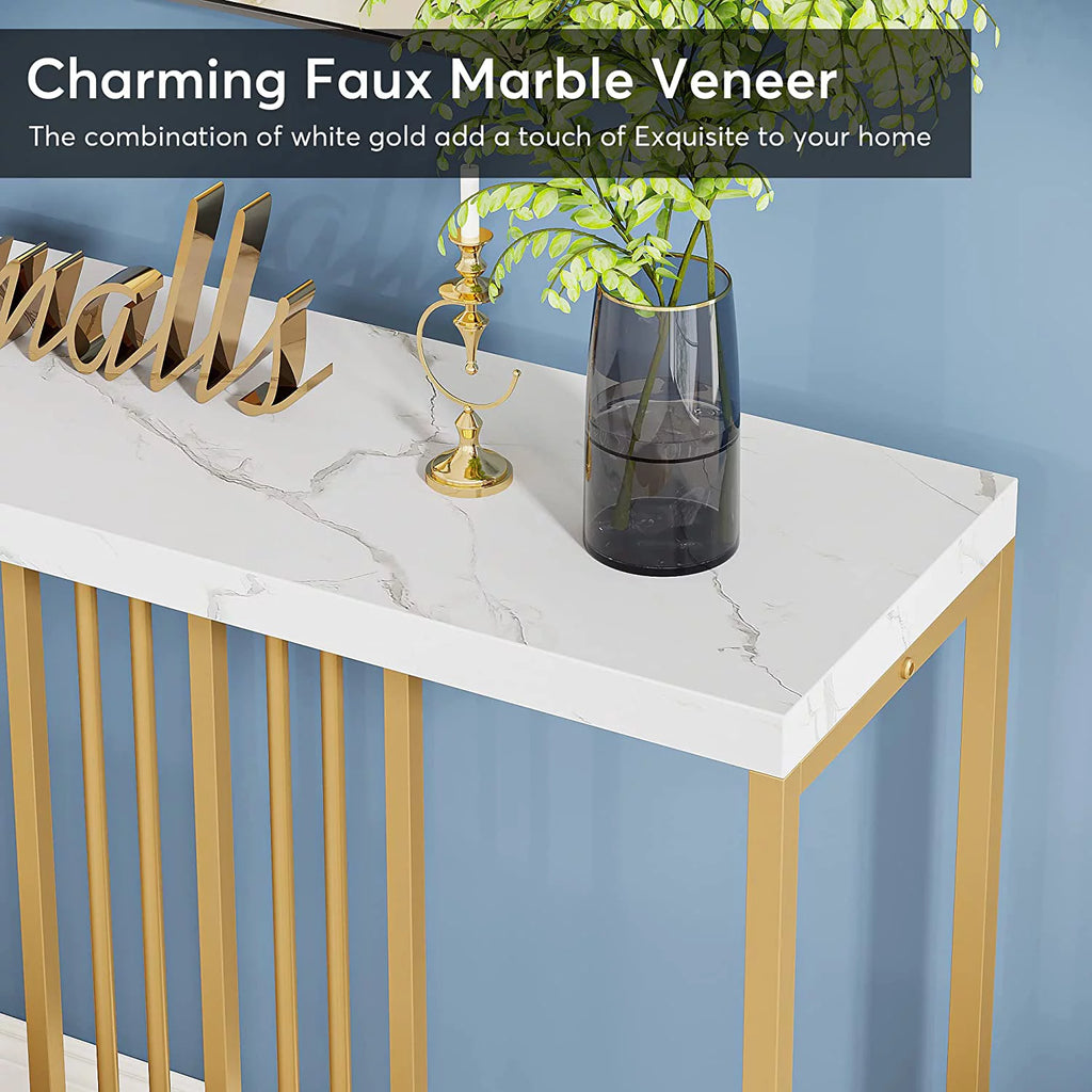 70.9 Inch Extra Long White and Gold Console Table C112445