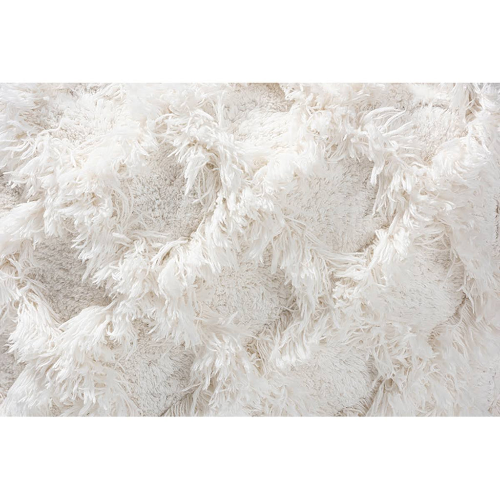 Ivory Handwoven Cotton Fringe Pouf Ottoman D713