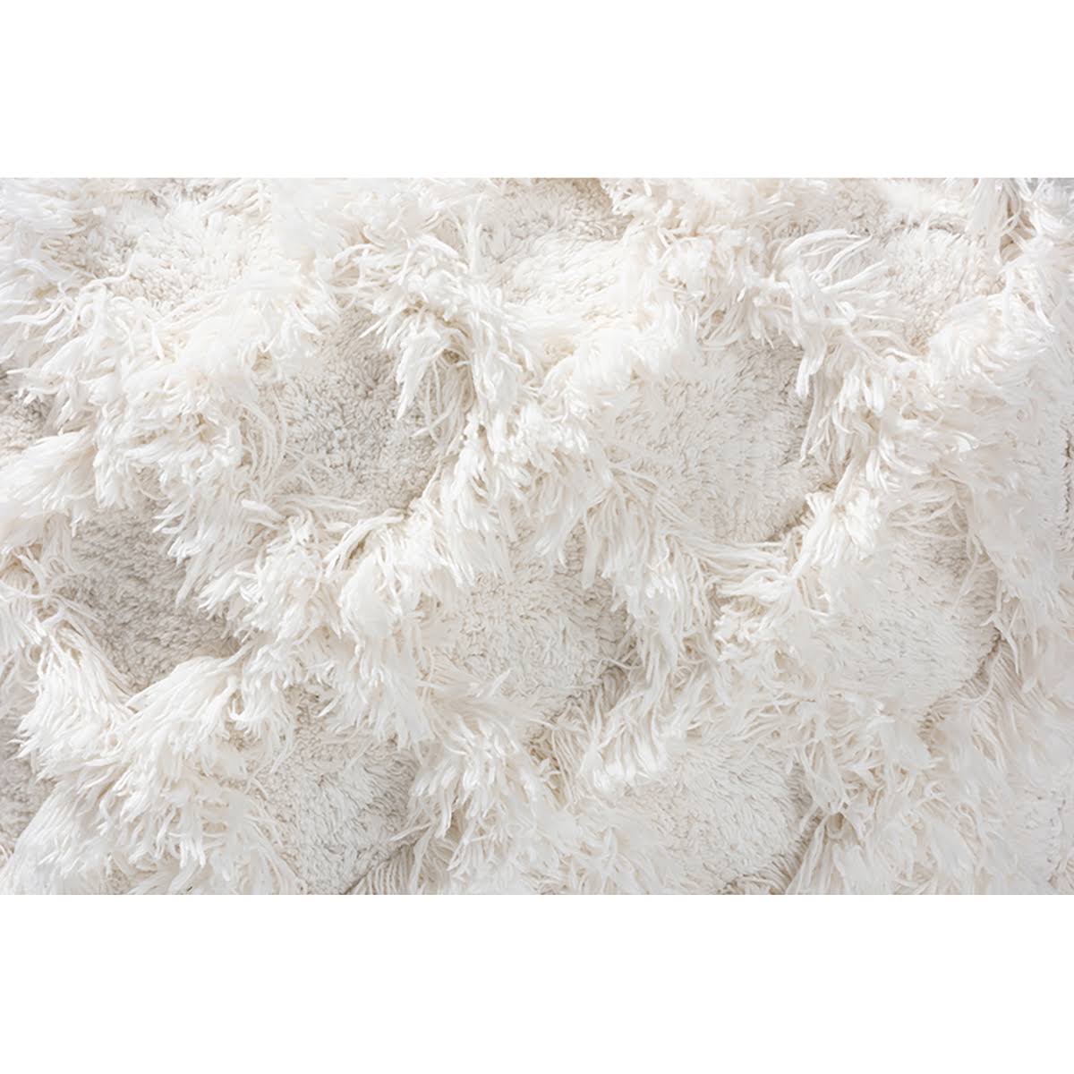 Ivory Handwoven Cotton Fringe Pouf Ottoman D713