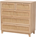 Oak Brown Wood and Natural Rattan 5-Drawer Cabinet X95441