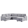 Light Gray Linen Sleeper Sectional Sofa with Storage Chaise A24044