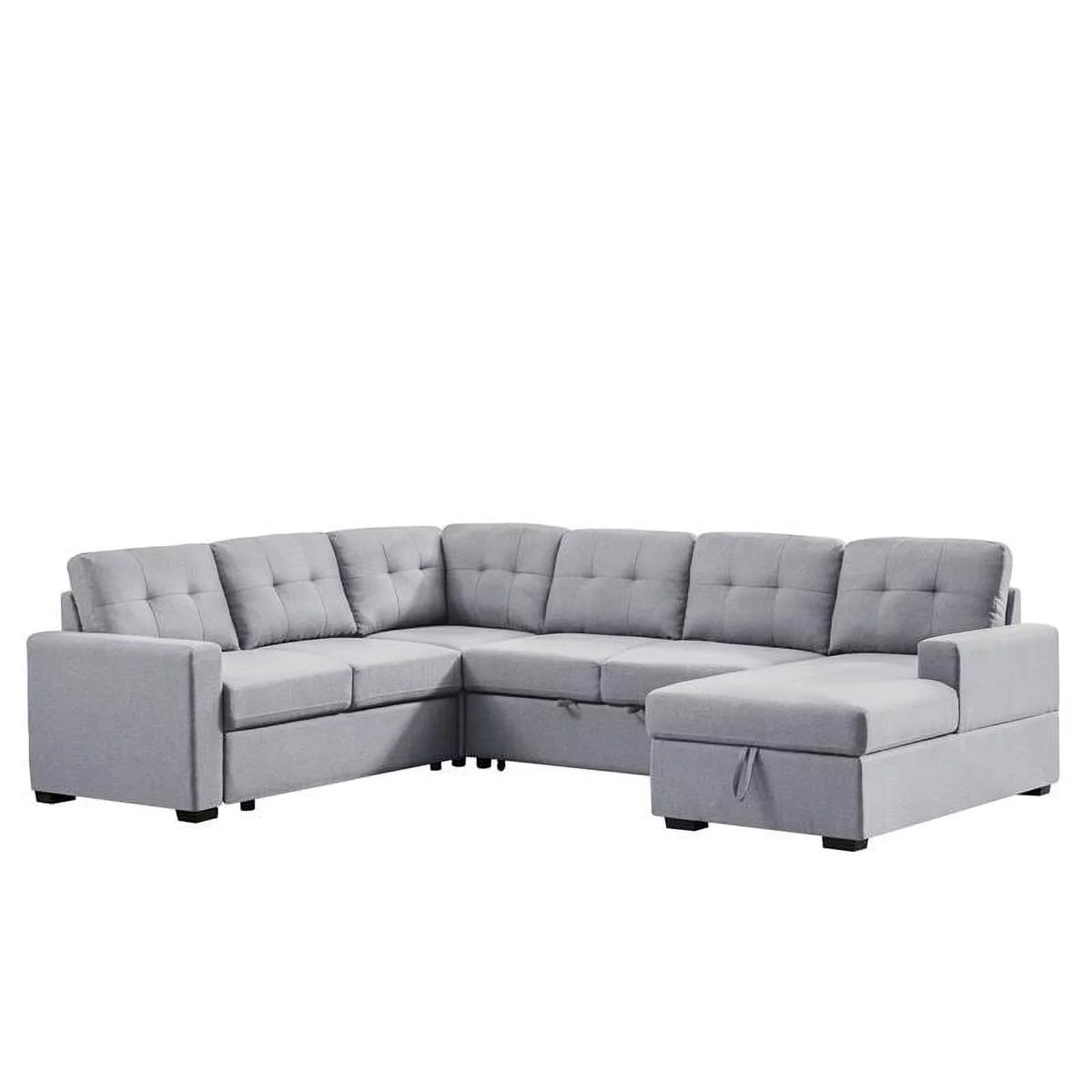 Light Gray Linen Sleeper Sectional Sofa with Storage Chaise A24044