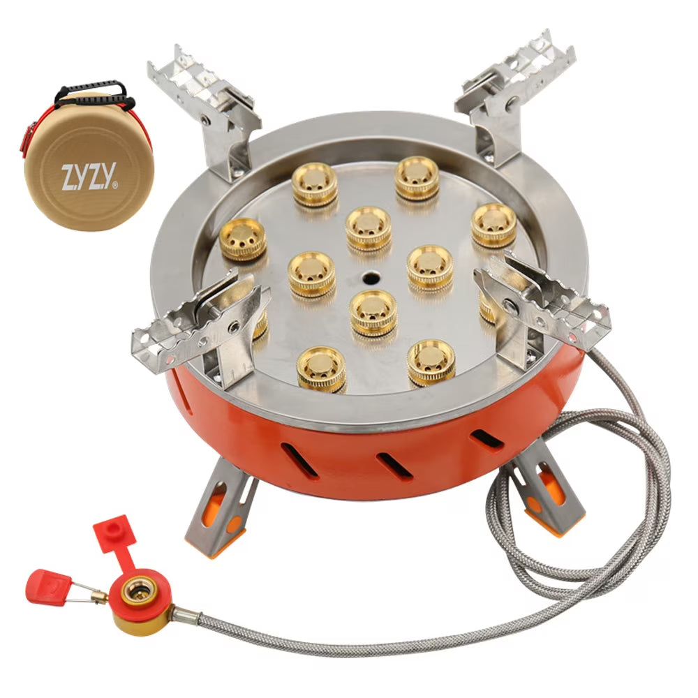 12-Core High-Power Windproof Camping Gas Burner with Piezo Ignition Adjustable Valve Storage Bag Q3414