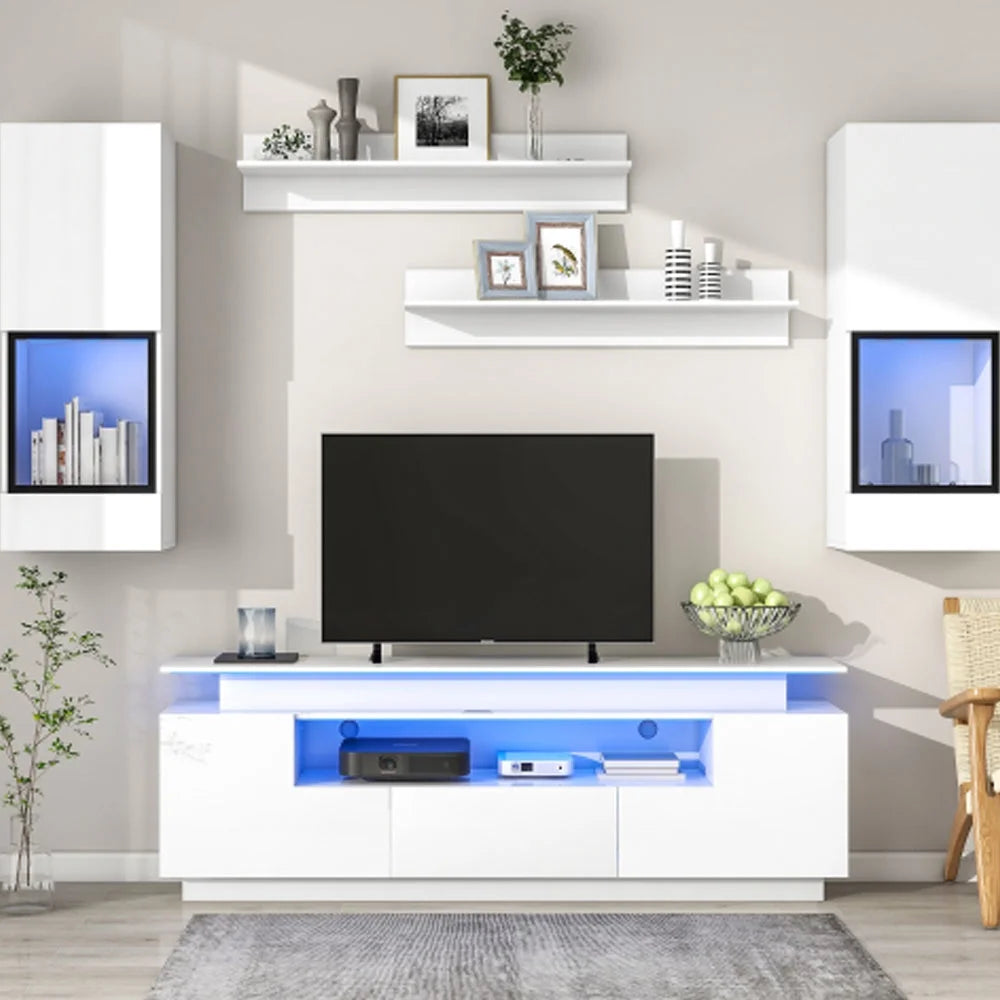 White 5 Pieces Wall Mounted Floating TV Stand Set E607083