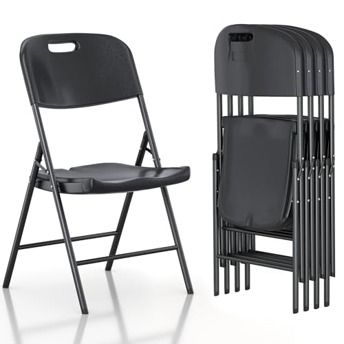 4 Pack Stackable Folding Chairs Plastic Seat Steel Frame Matte Black F790