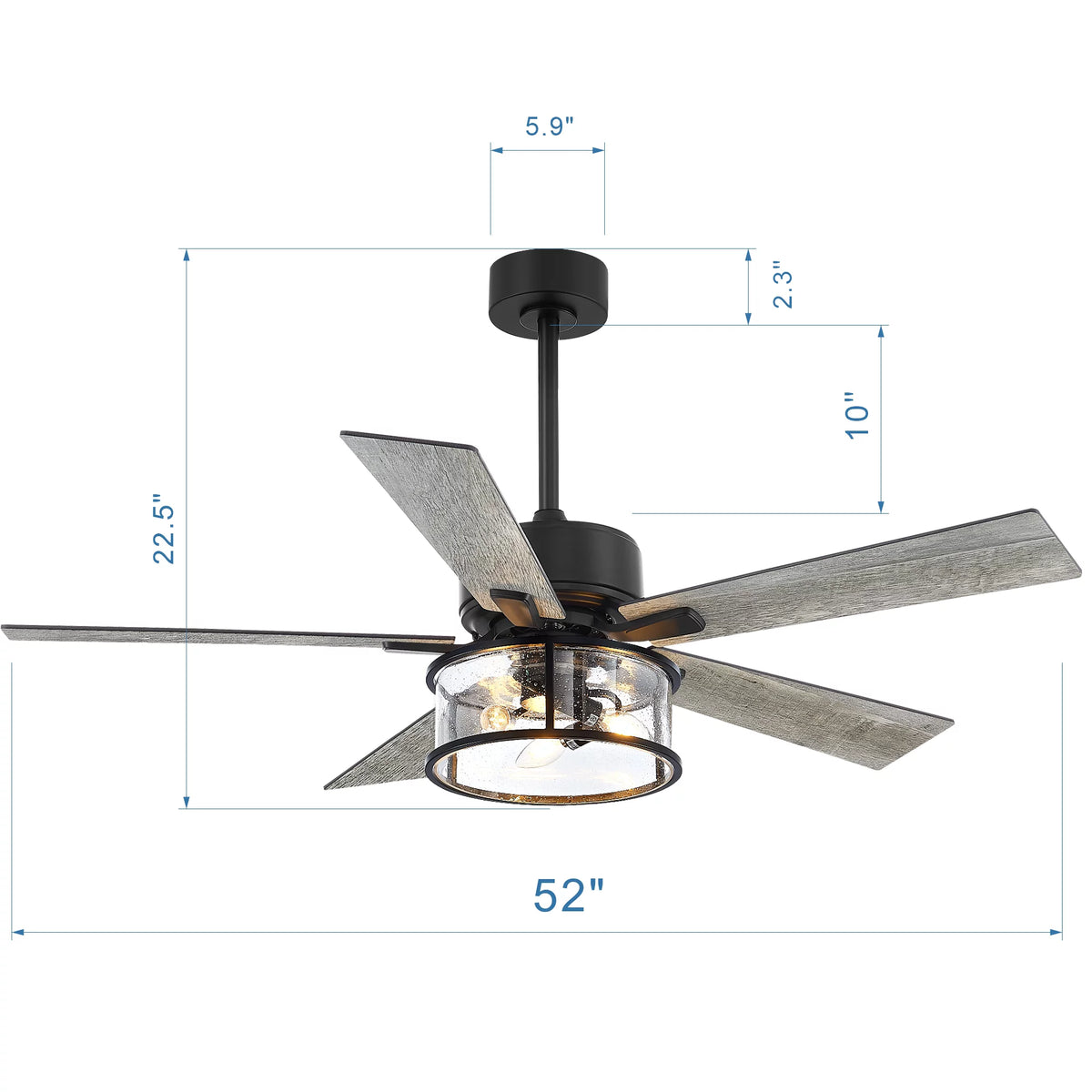 52" Matte Black Reversible Ceiling Fan with Light Kit I124148