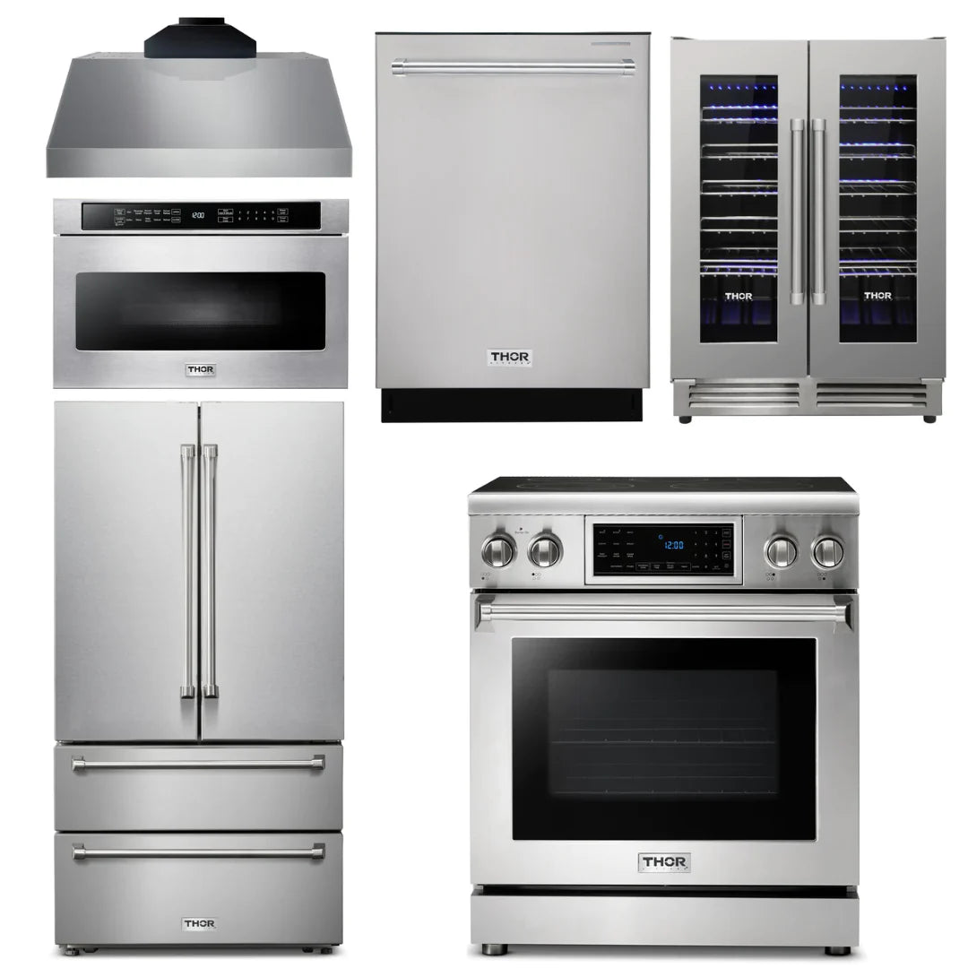 30 Electric Range, Range Hood, Microwave, Refrigerator, Dishwasher, Wine Cooler J905
