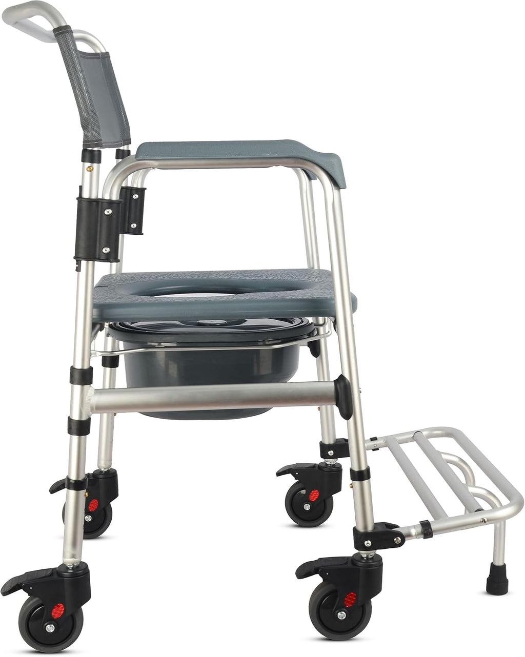 3-in-1 Aluminum Bedside Commode Toilet Shower Chair with Swivel Wheels K7959
