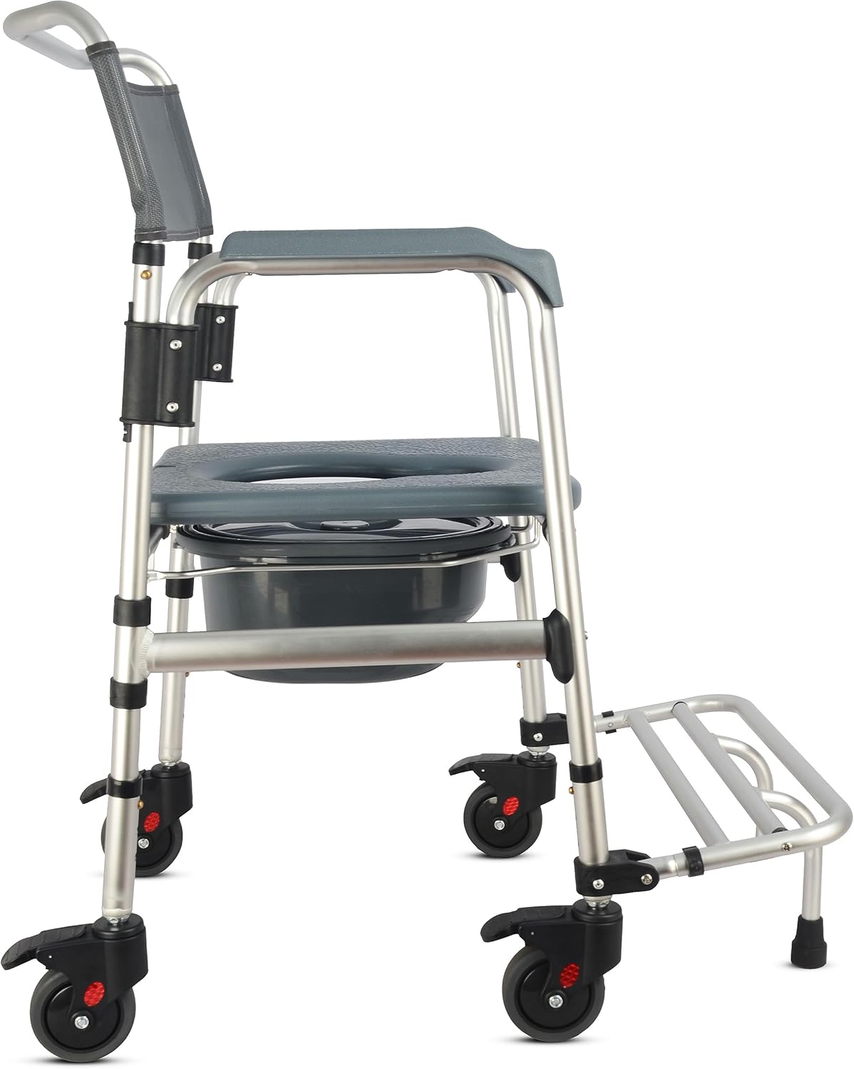 3-in-1 Aluminum Bedside Commode Toilet Shower Chair with Swivel Wheels K7959