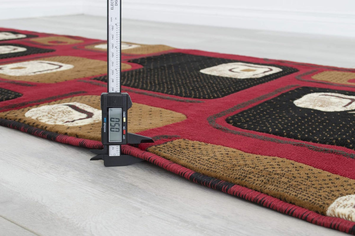 Red and Brown Machine Carved Runner with Ivory and Beige Geometric Design Y737840
