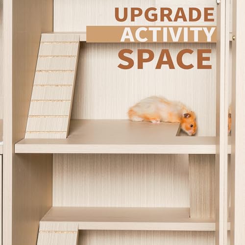 4-Tier Wooden Hamster Cage with Storage Cabinet, Openable Top, Acrylic Windows (Teak) S924154