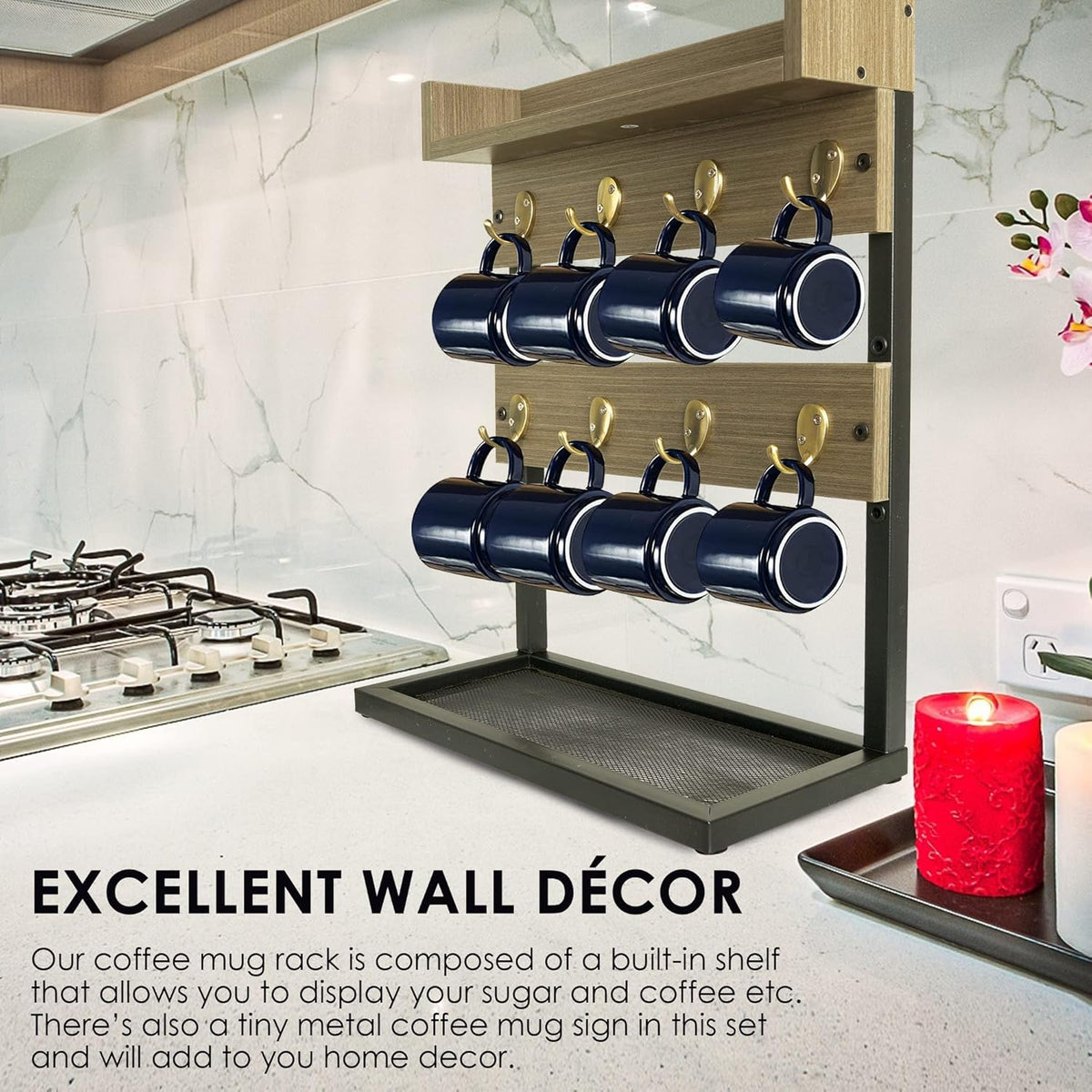 Wall Mounted 2-Tier Coffee Mug Rack C3930