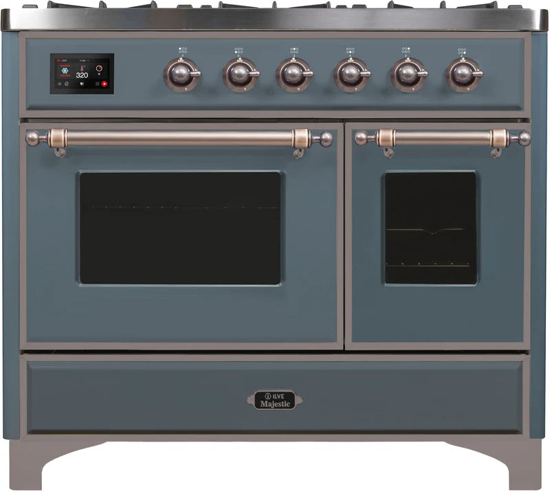 Blue Grey 40 Dual Fuel Propane Gas Range with Bronze Trim W206