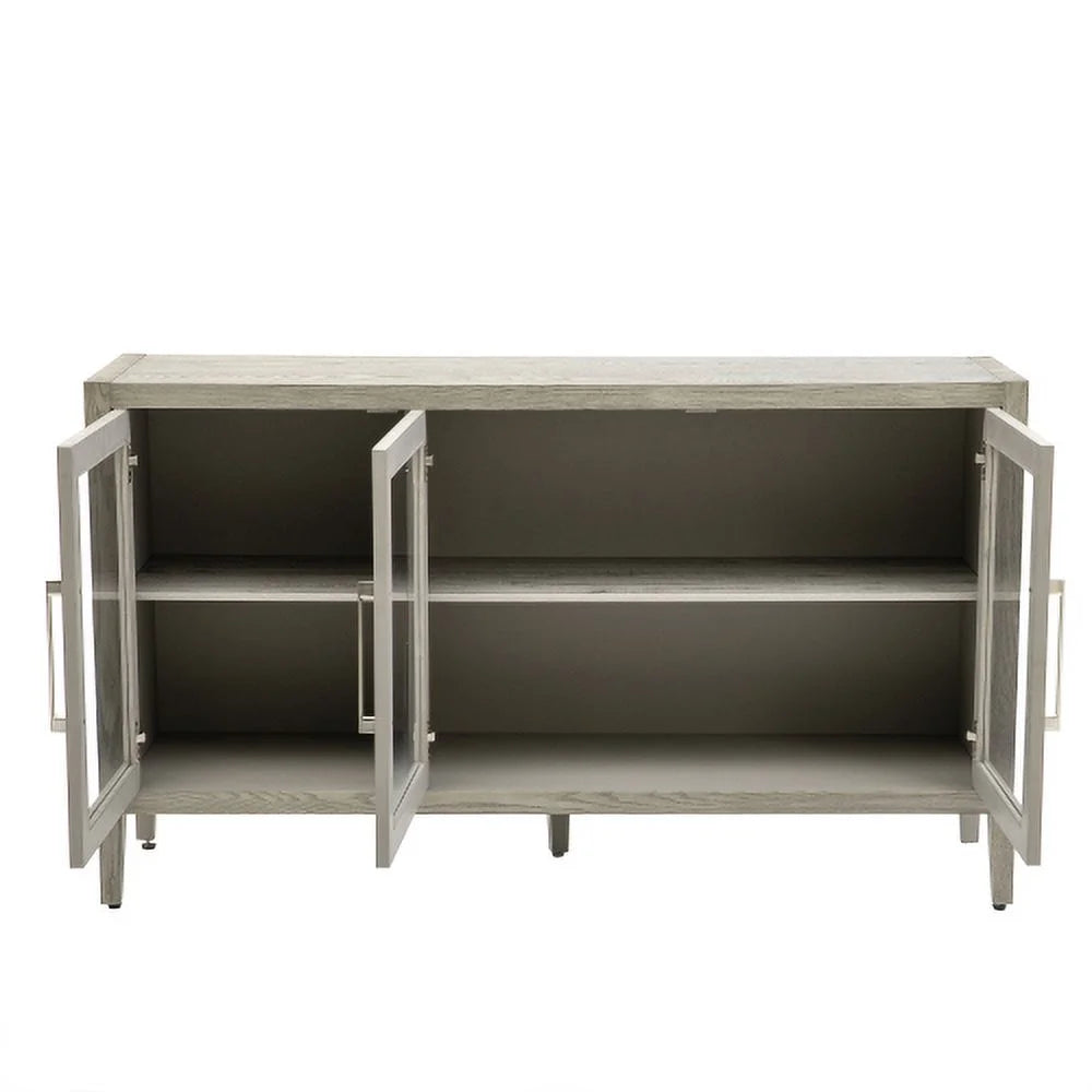 Wood Storage Cabinet with Three Tempered Glass Doors and Adjustable Shelf, Gray G903