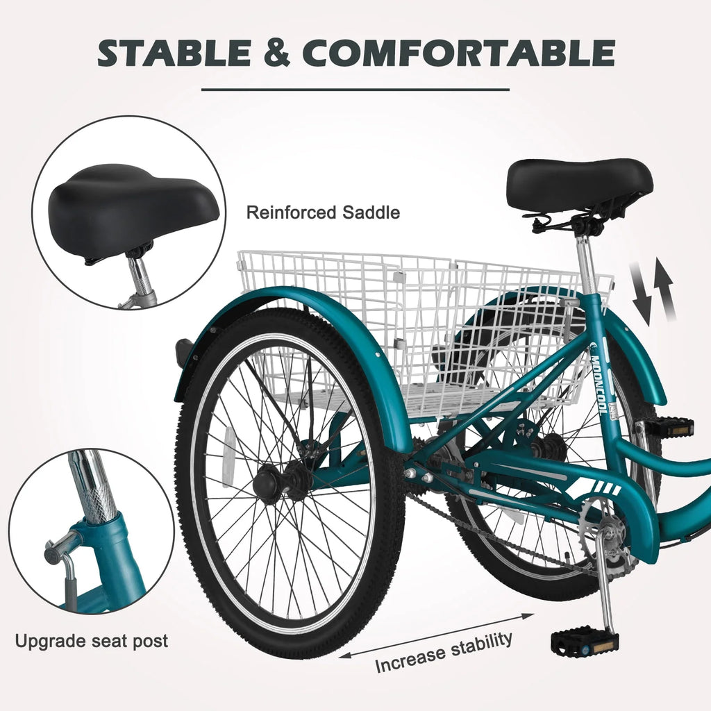 24 Inch Single Speed Adult Tricycle with Basket S574177
