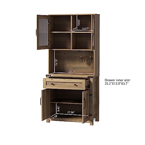 72 inch Tall Kitchen Pantry Cabinet Storage Hutch with Countertop and Doors B176073