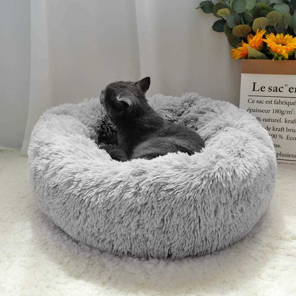 Round Plush Donut Pet Bed with Non-Slip Bottom S504