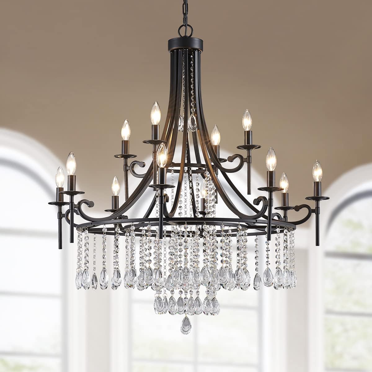 6-Light Wagon Wheel Candle Chandelier Black V753767