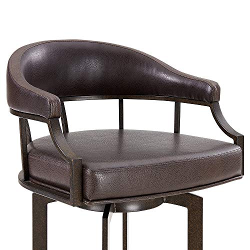 Brown Faux Leather Swivel Metal Kitchen Barstool T7964