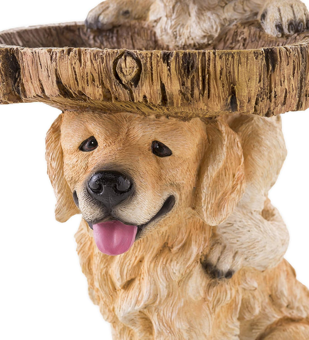 Two Playful Golden Retriever Puppies Resin Birdbath, 13¼ Dia. x 22 H T606178